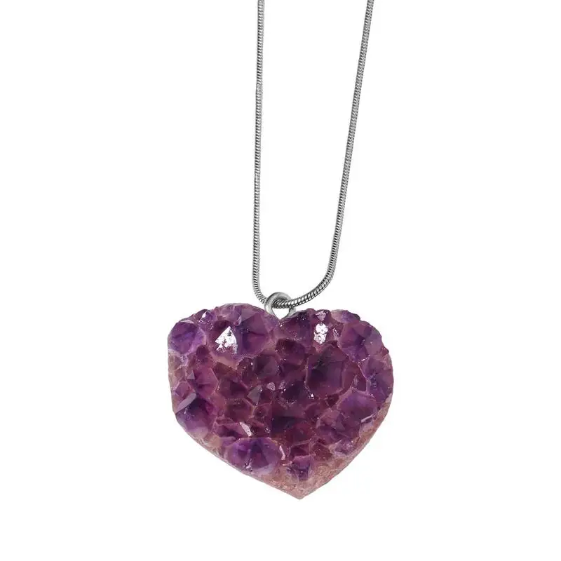 

Amethyst Crystal Cluster Necklace Purple Stone Crystals Necklace Dainty Heart Gemstone Pendant Necklace Anniversary Birthday