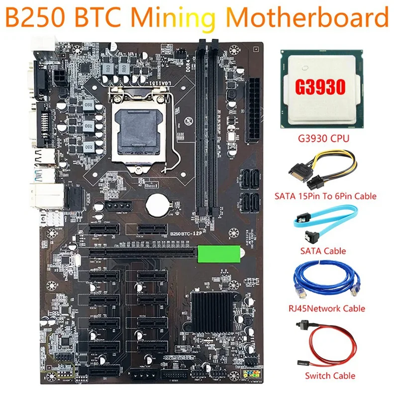 Комплект материнской платы B250 для майнинга PCI-E X16 LGA 1151 DDR4 с процессором G3930 + SATA