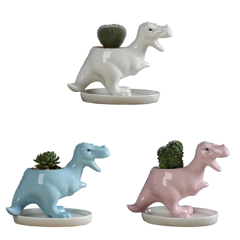 

Creative Dinosaur Plants Pots Flower Succulent Ceramic Pot Ornaments Tabletop Decorative Pot Garden Decoration with Tray