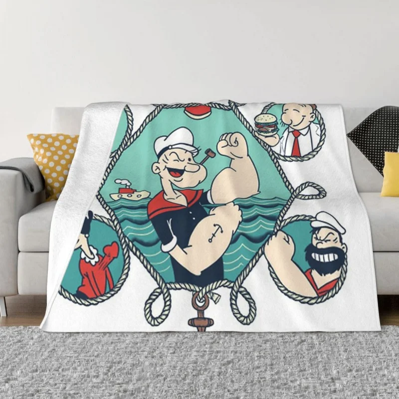 

Popeye the Sailor Olive Cartoon Blanket Flannel Decoration Circles Portable HomeBedspread