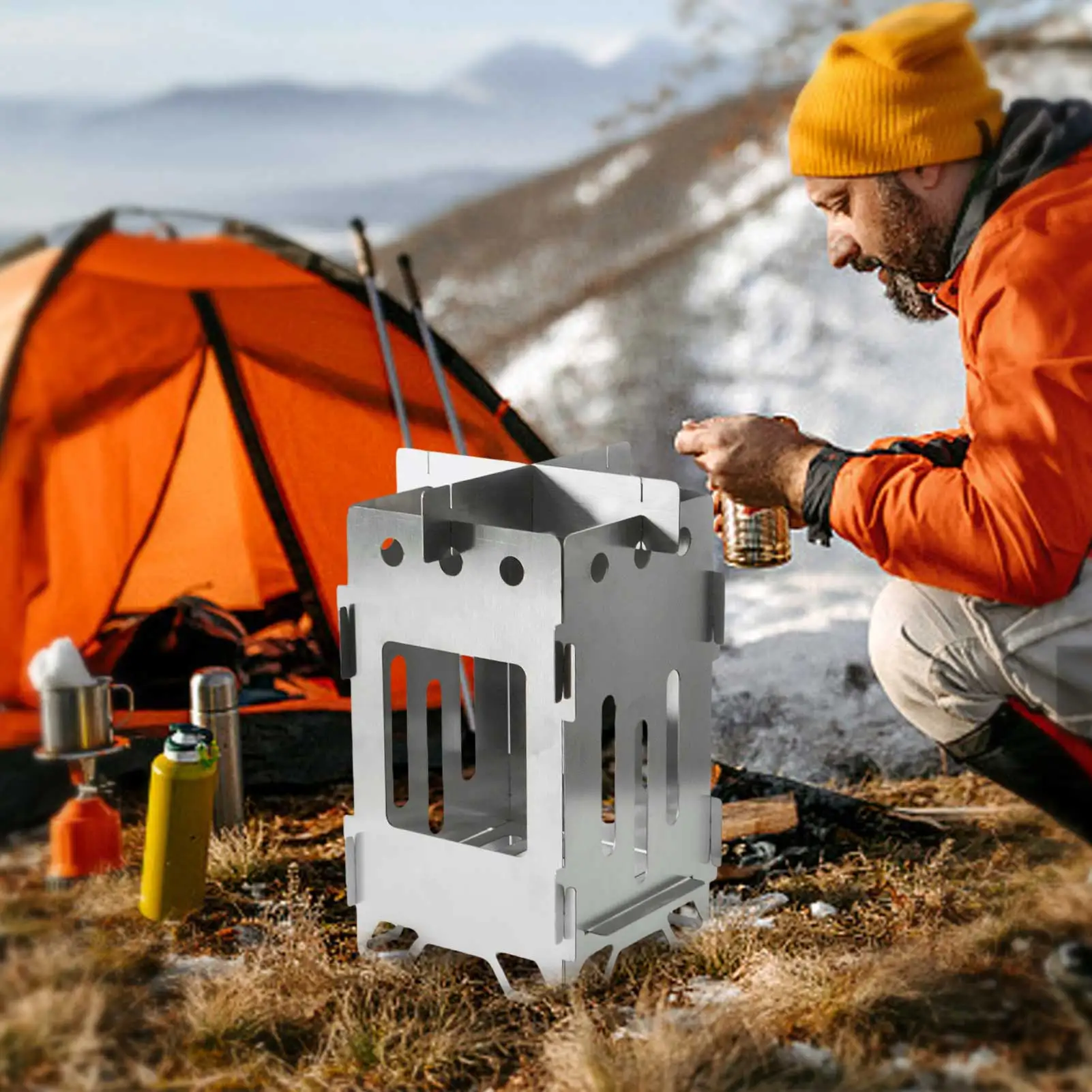 

Outdoor Firewood Stove Portable Stainless Steel Grill Light Weight Camping Burner Foldable Strong Cookware Supplies Fire Cooker