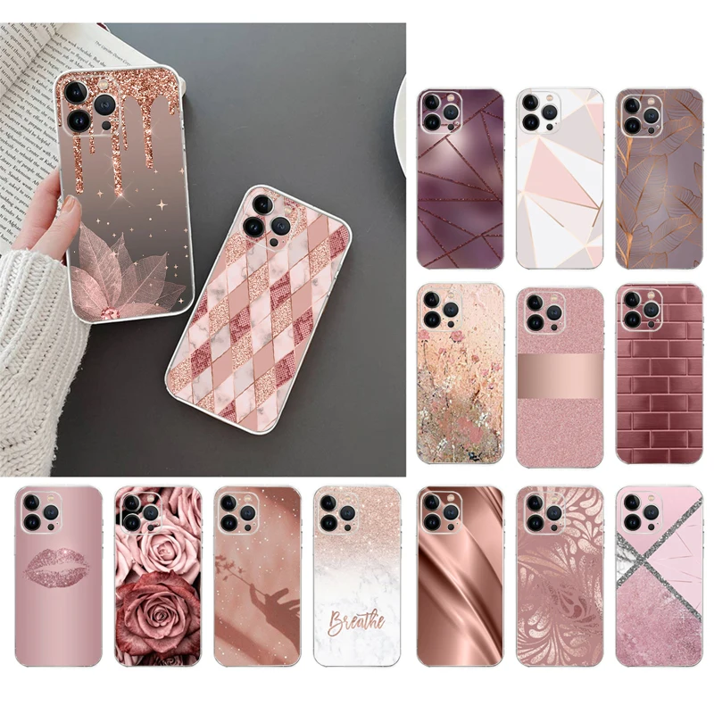 

Rose Gold Phone Case For iphone 14 Pro Max 13 12 11 Pro Max XS XR X 12mini 7 8 Plus SE Case Funda