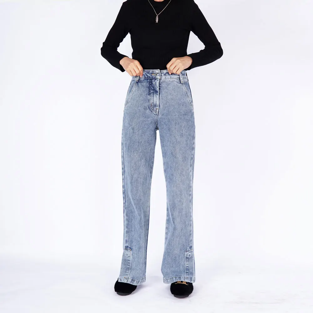 

Women fashion jeans high waist flared denim trousers