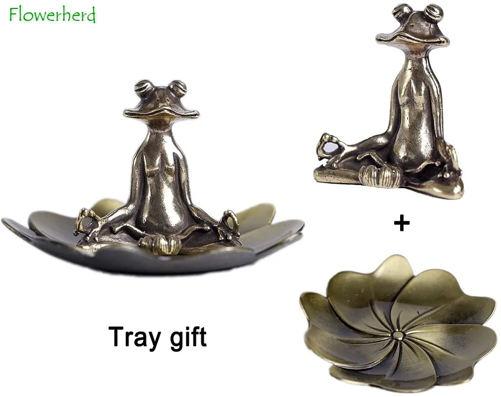 

Home Deocr Brass Meditation Frog Statue Figurine Brass Incense Burner Meditating Frog Stick Incense Holder with Ash Gothic Decor