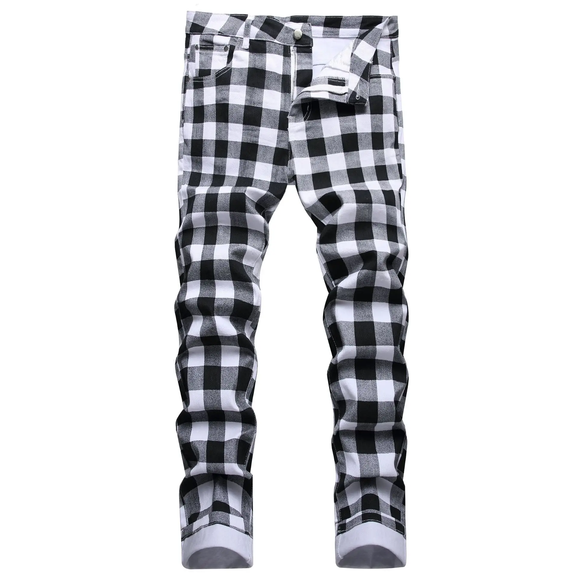 Fashionable Black White Men's Denim Pants Male Spring Autumn Europe America High-quality Casual Pencil Pants 2023 New