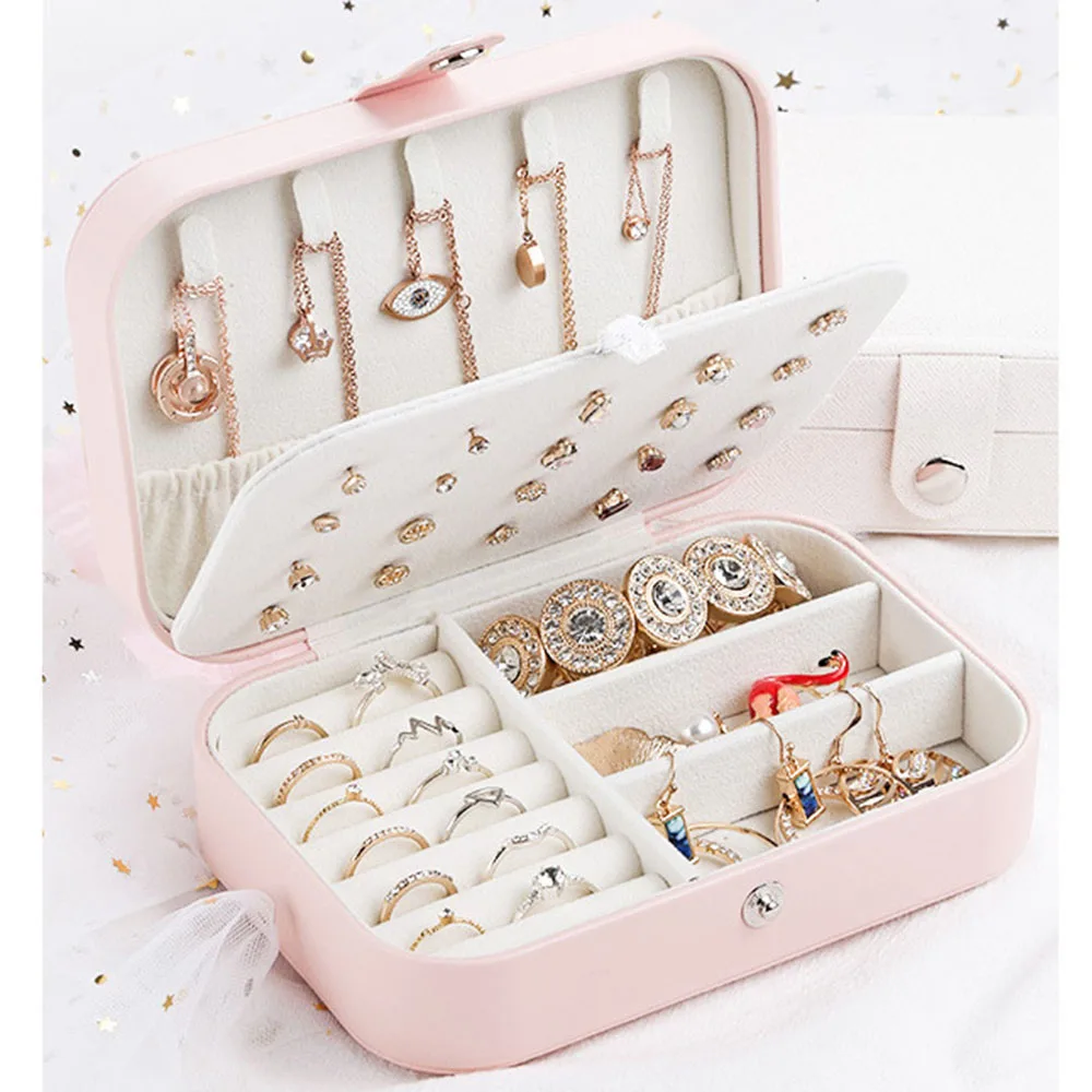 

Korean Style Fresh And Simple Girl Earrings Plate Jewelry Box Protable Leather Earrings Ring Multi-function Jewelry Storage Box