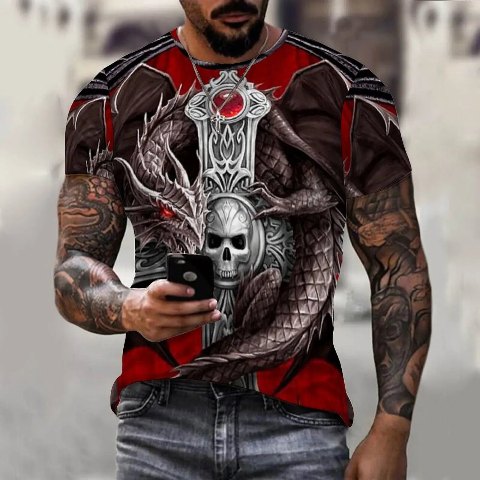 

Футболка мужская с коротким рукавом и принтом дракона