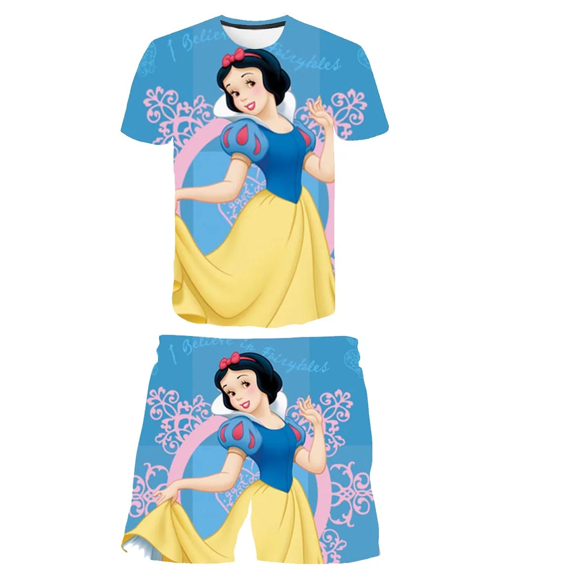 

1-14 Years 2 Pcs Girls Snow White Clothing Sets 2022 Summer Baby Girl Clothes T Shirts Short Pants Kids Children Clothing Suits