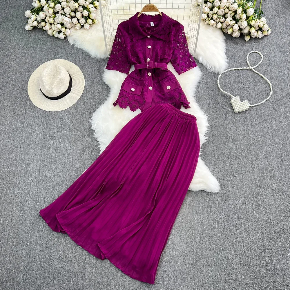 Роскошный легкий свободный костюм с лацканами рубашка и юбка высокой талией