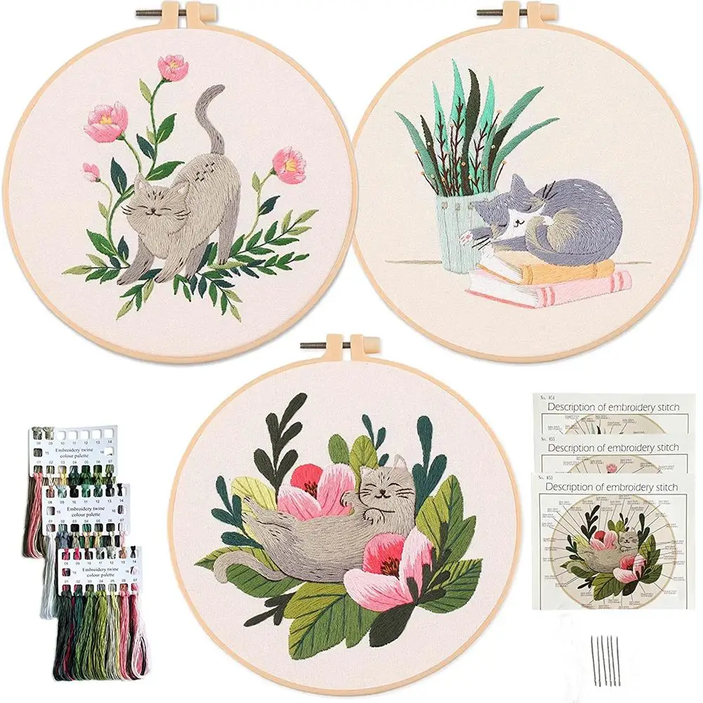 Starter Kit With Embroidery Hoops Threads Needles Cross Stitch Kits For Beginners Needle Arts & Craft
