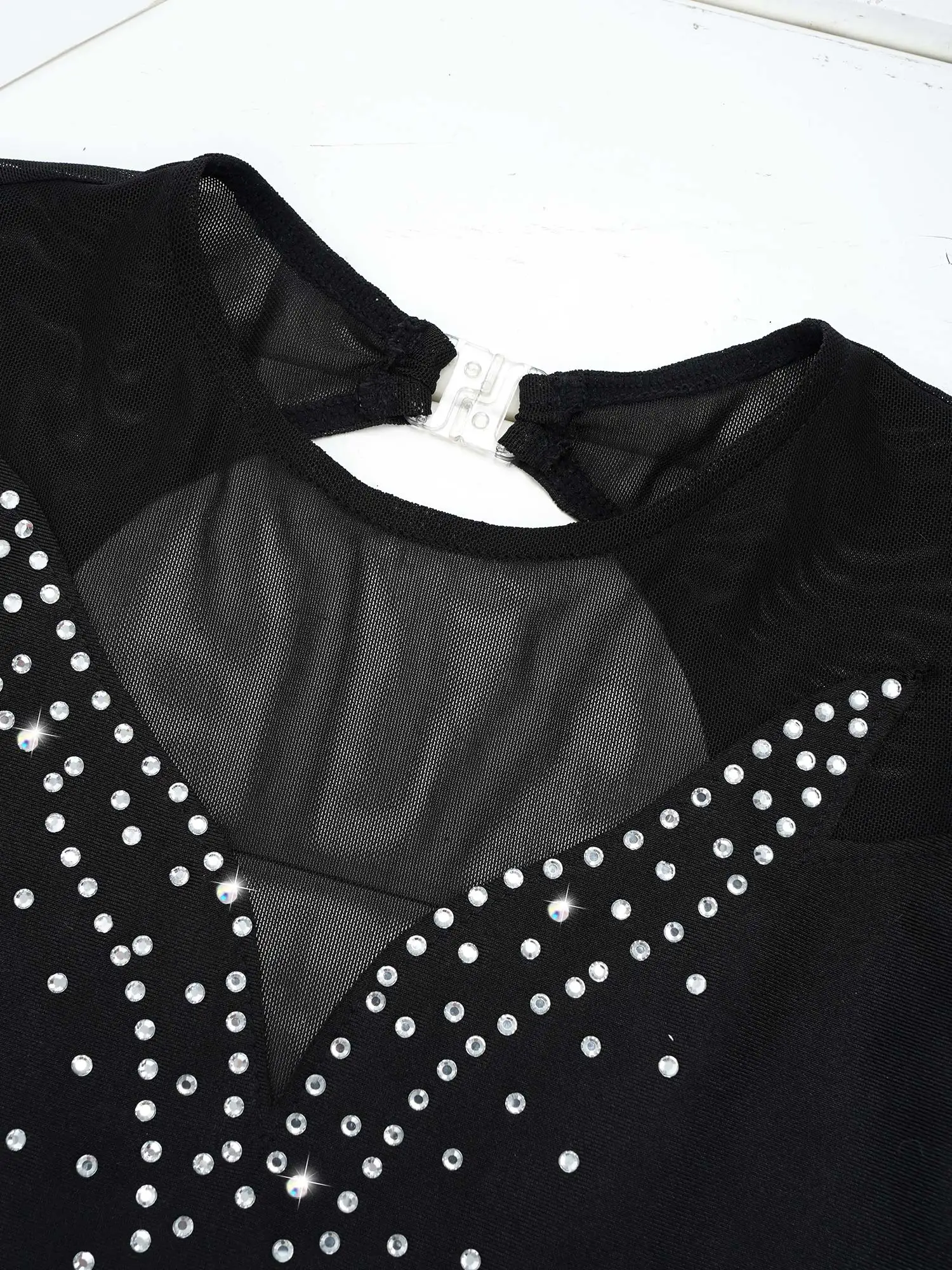 Блестящие стразы с длинным рукавом для девочек комбинированная сетка фигурного