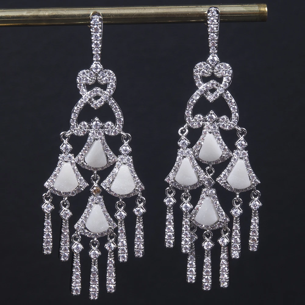 

Luxury Heart Drops Earrings Trendy Cubic Zircon Wedding Engagement Party Dubai Long Tassels Earrings For Women Jewel E9652