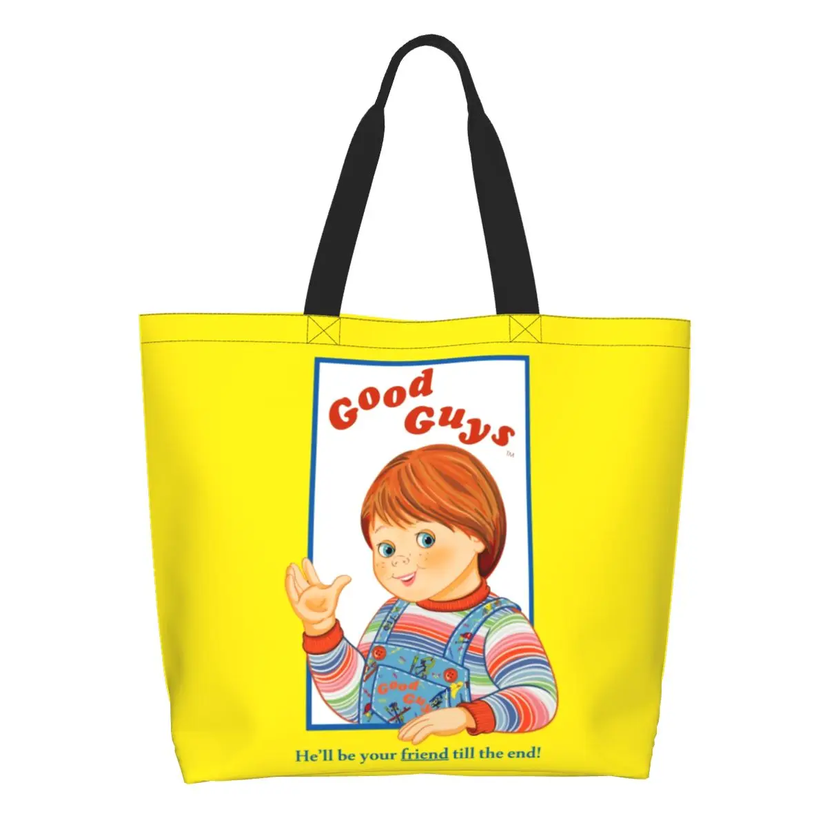

Reusable Good Guys Chucky Shopping Bag Women Shoulder Canvas Tote Bag Washable Child's Play Doll Grocery Shopper Bags