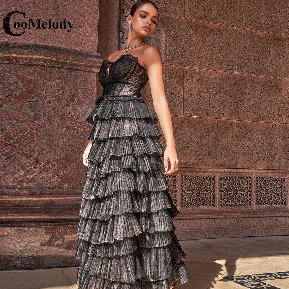 

Coomelody Honrable Tiered V-neck Cocktail Gowns Sleeveless Ankle-Length Tulle A-line Prom Party Dresses 2023 Custom Size