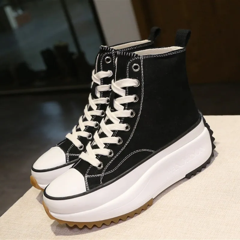 

Boots Female Spring Hot New Fashion Denim Trend Lace-up Flat Canvas Shoes Casual Wild Light Breathable Thick Bottom Shoes AA-690