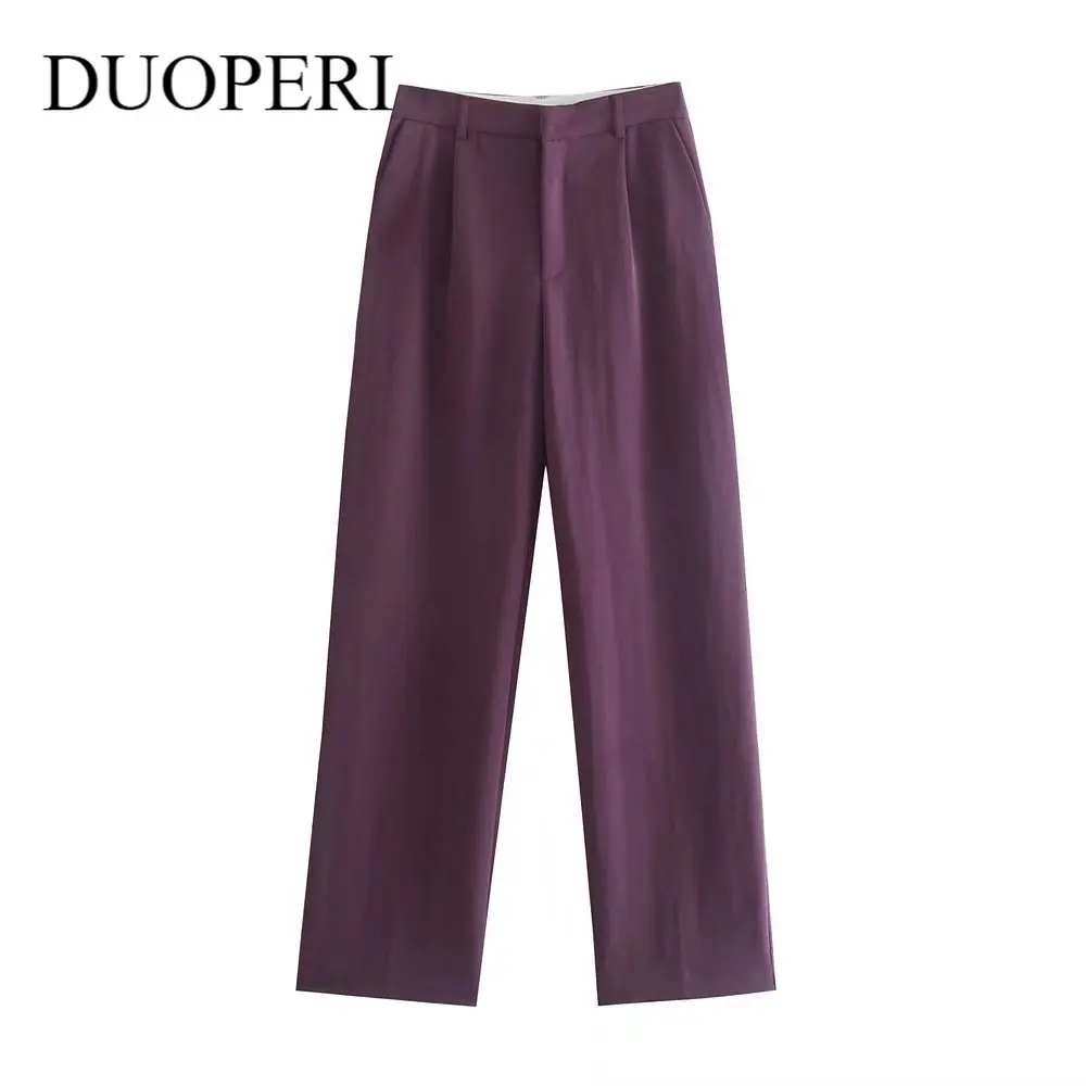 

Брюки DUOPERI женские длинные, модные штаны с завышенной талией, на молнии, с металлическим крючком, элегантные шикарные