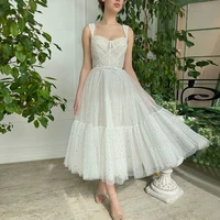 glittering starry white tulle homecoming dresses for girls tea length a line sweetheart neck sleeveless pleat 2022 graduations