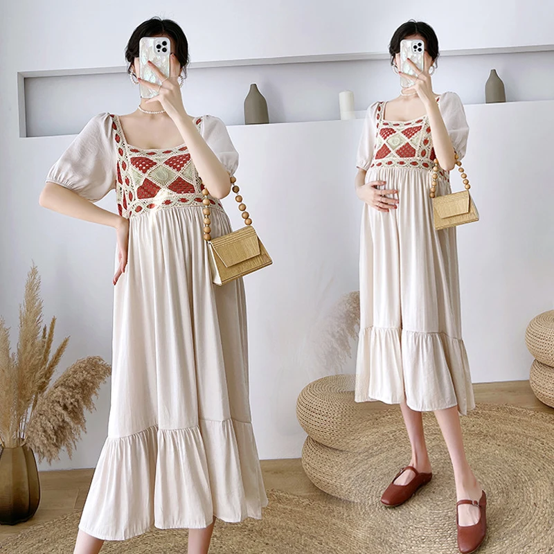 

Maternity dress summer dress age reduction stitching square neck dress 2022 new sweet maternity dress