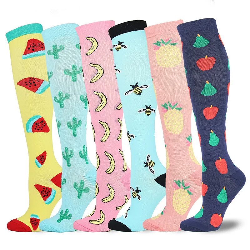 3-8Pair/Lot Unisex Compression Stockings Christmas Cartoon Shaping Leg Muscle Pressure Soothing Nylon Exercise Women Men Socks