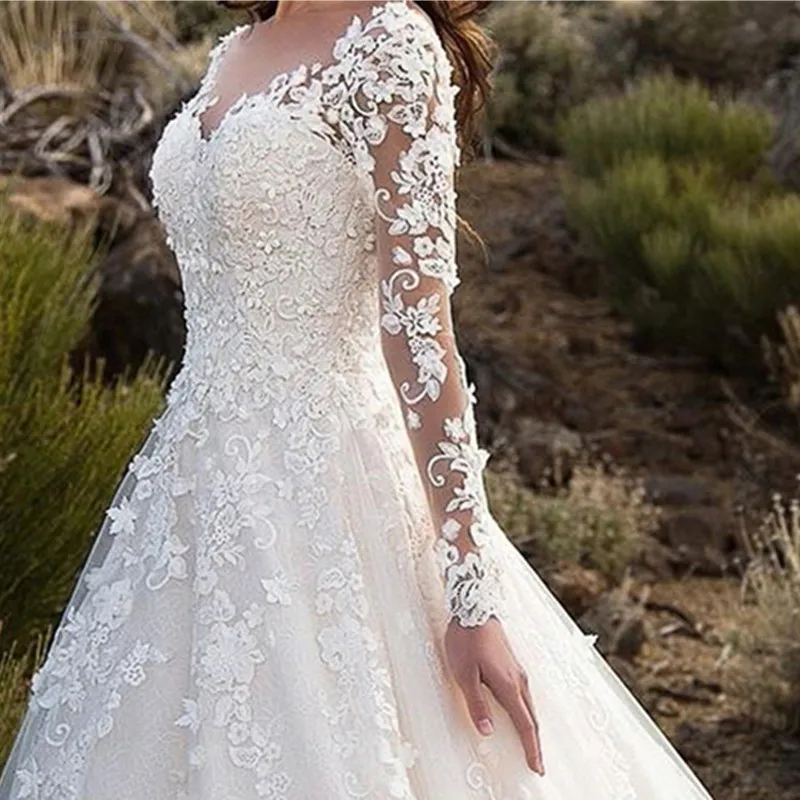 Sexy Lace Appliques Tulle Mermaid Boho Wedding Dresses For Women Bride Gowns Prom Party Luxury Dresseses Long Sleeved Clothes