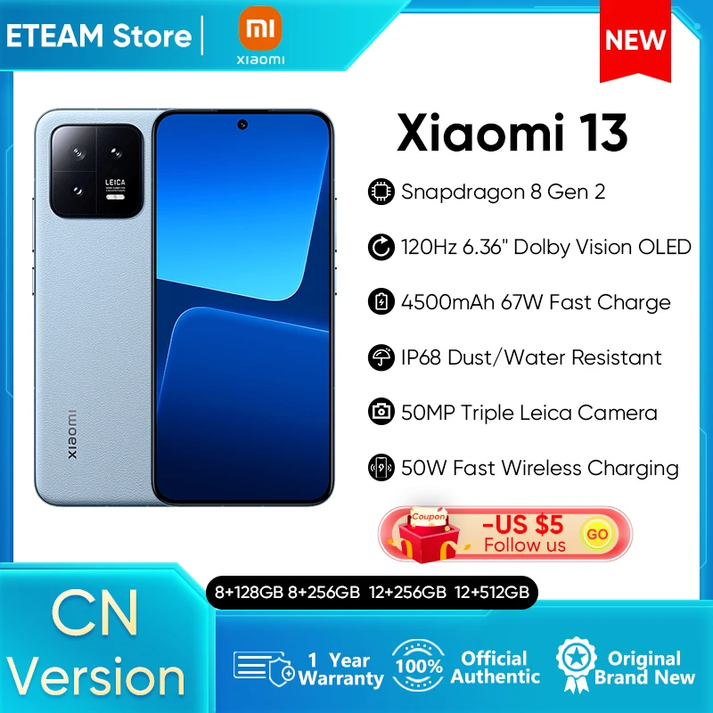 

Pre-Sale Original Xiaomi 13 Smartphone Mi 13 Snapdragon 8 Gen 2 MIUI 14 Leica Camera 120Hz OLED Screen 67W Charger