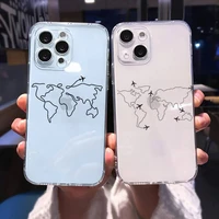 airplane world map travel abstract line phone case for iphone 13 12 11 8 7 plus mini x xs xr pro max transparent soft