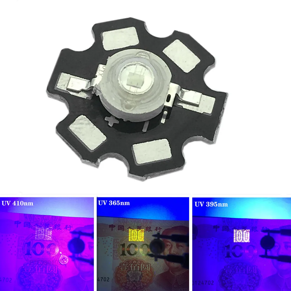 

3W UV Purple LED Ultraviolet Bulbs Lamp Chips 365nm 375nm 380nm 385nm 395nm 405nm 410nm 420nm with 20mm PCB Aluminum Substrate