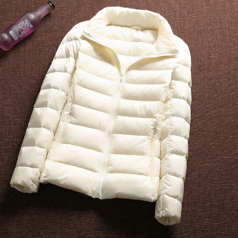 

Clothland Women Elegant Down Jacket Zipper Long Sleeve Stand Collar Pockets Basic Female Winter Casual Down Coats CA488