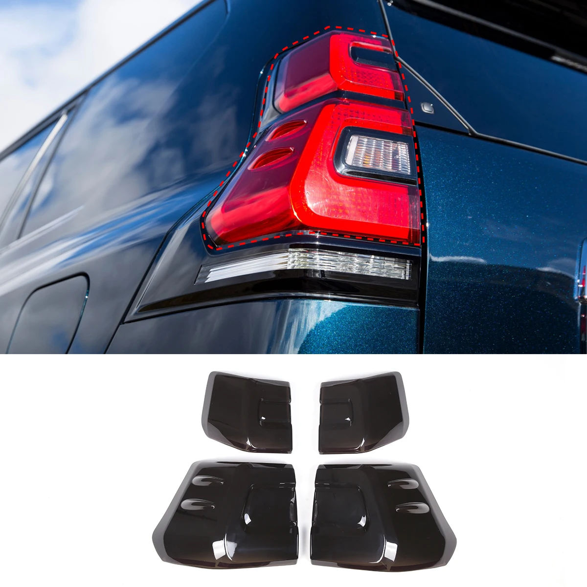 

For Toyota Land Cruiser Prado FJ150 18-22 ABS blackened Car Rear Taillight Light Cover Protect Lampshade sticker car Accessories