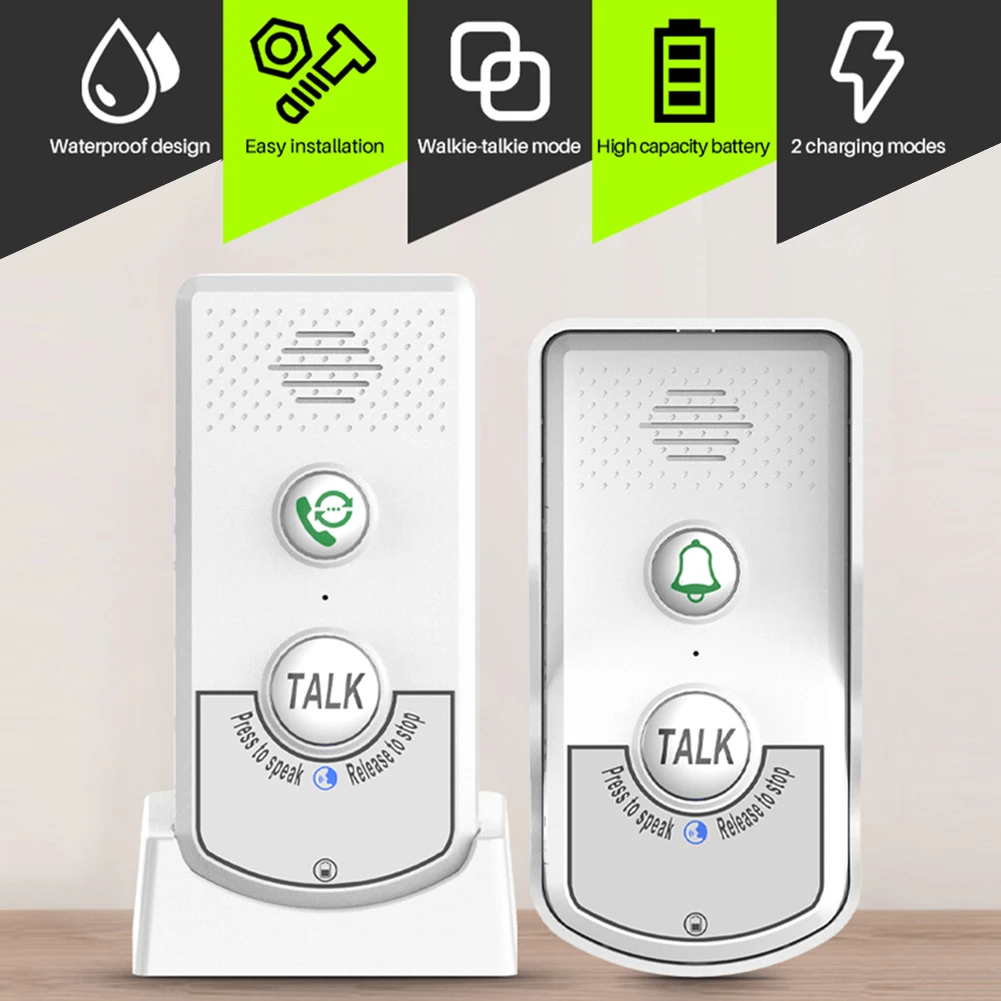 

Waterproof Door Bell Chime Rechargeable Intelligent Wireless Doorbell Voice Call Long-distance UV Button Kits for Indoor Outdoor