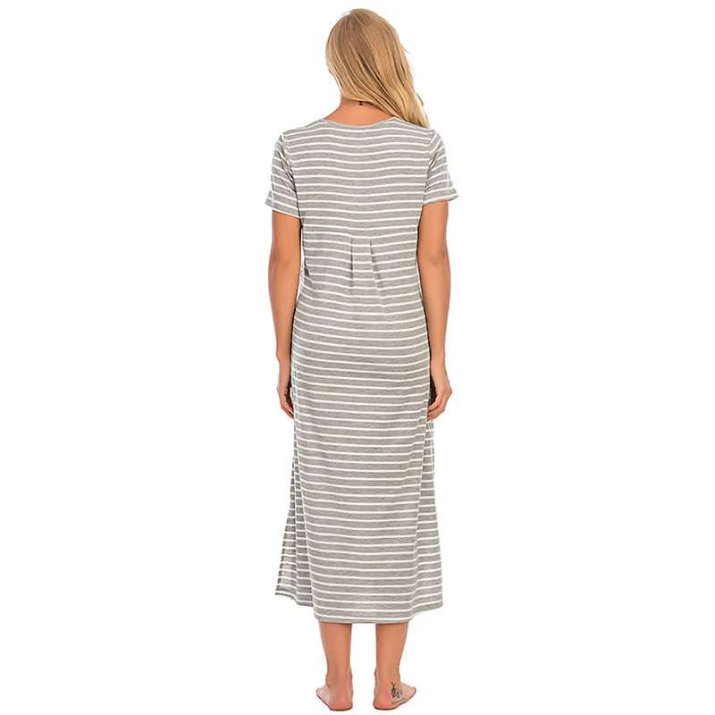 Women's Striped Buttons Spring Summer New Comfortable Nightwear Loose Short-sleeved Home Service Sexy Sleepwear Nightdress