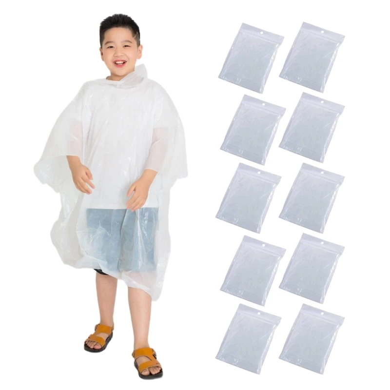 

Portable Disposable Rain Ponchos For Kids,10 Pack Lightweight Clear Outdoor Activities Raincoat For 6-14 Boys And Girls