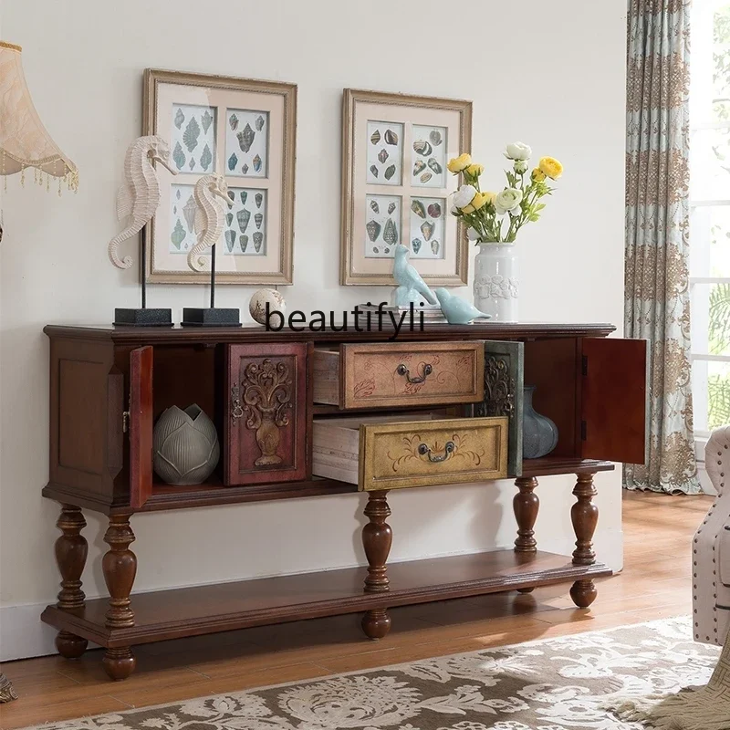 Американский Ретро длинный стол для гостиной резной шкаф сувениров