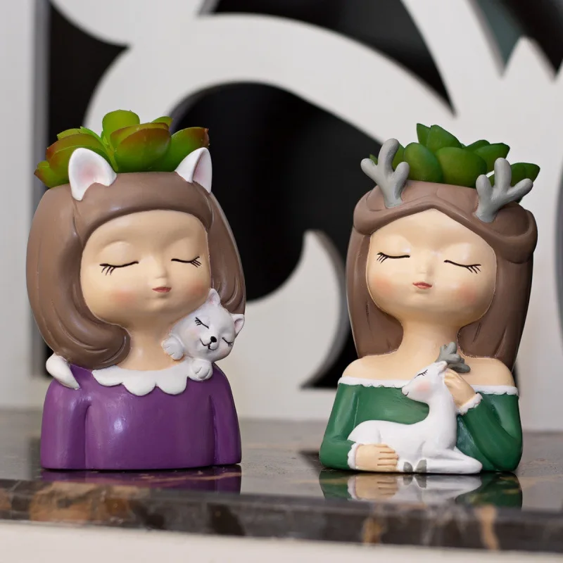 

Creative Design Succulent Pot Home Garden Cartoon Girl Figurine Plant Flower Pot Home Desktop Planter Vase Set Ornament Decor
