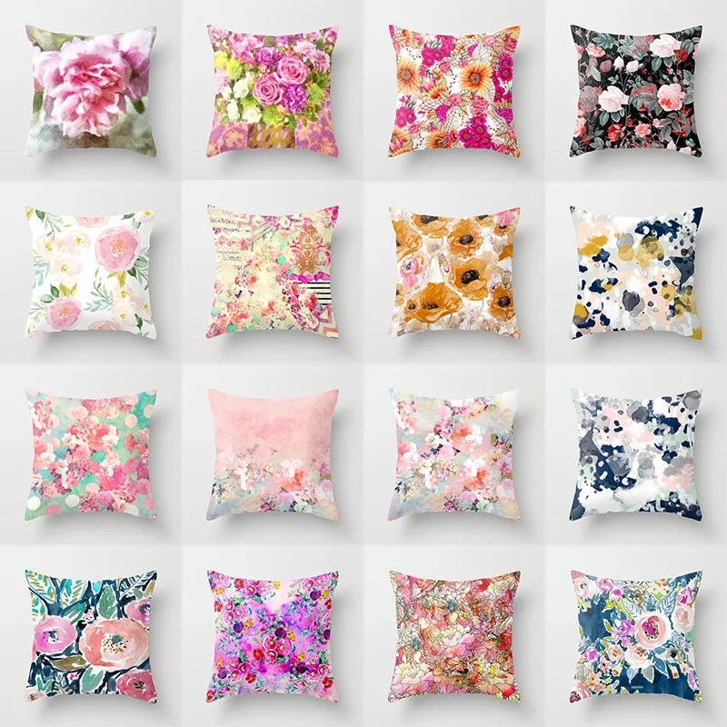 

WaterColor Throw Pillow Case Rose Flower Vintage Mediterrranean Cushion Covers for Home Sofa Chair Decorative Pillowcases