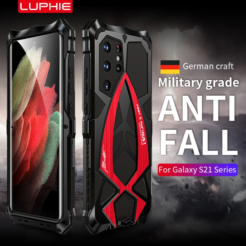Luphie Metal Full Protect Armor Case For Samsung Galaxy S22 Ultra Phone Cover S21 Plus S21 FE A72 A52 5G Shockproof Fundas Skin