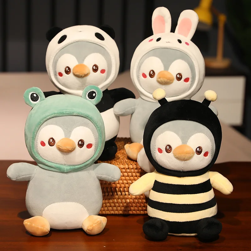 

Cute Plush Cross Dressing Penguin Doll Stuffed Animals Kawaii Pillow Plush Frog Rabbit Panda Bee Toy for Baby Girl Birthday Gift