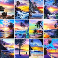 chenistory oil painting by numbers diy set coloring by numbers sunset seascape on canvas for adults painting decor