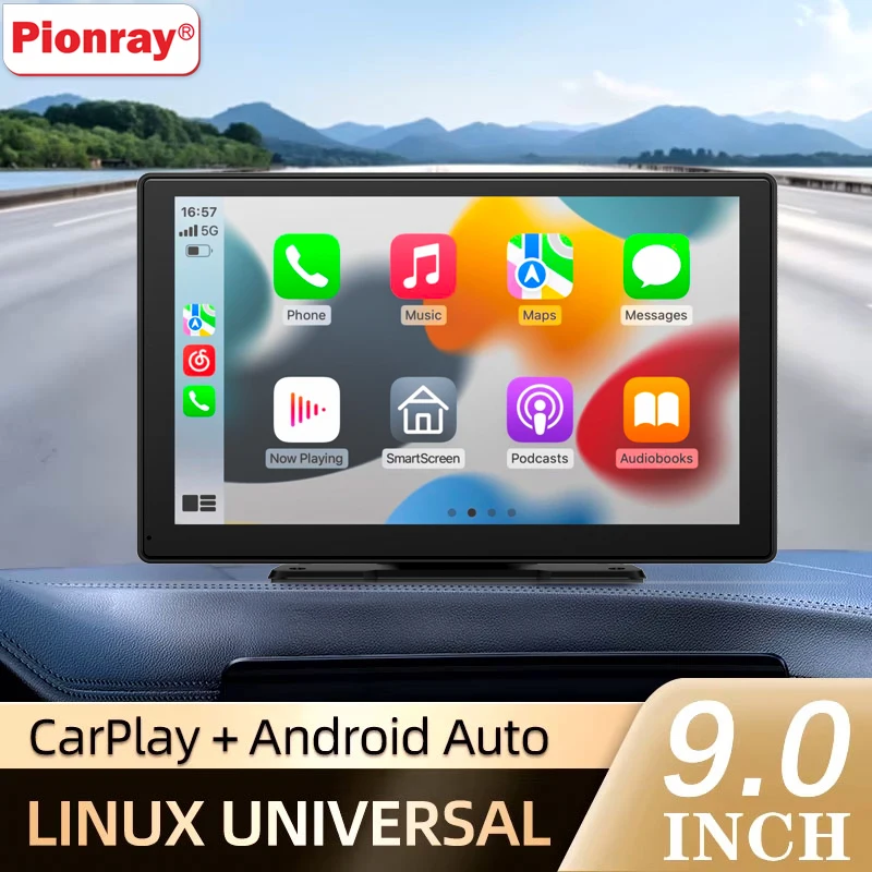 Фото Pionray Универсальный 9-дюймовый 2-диночный автомобильный радиоприемник Android 12 Мультимедийный плеер Carplay Android Auto Bluetooth GPS-навигация Задняя камера №1