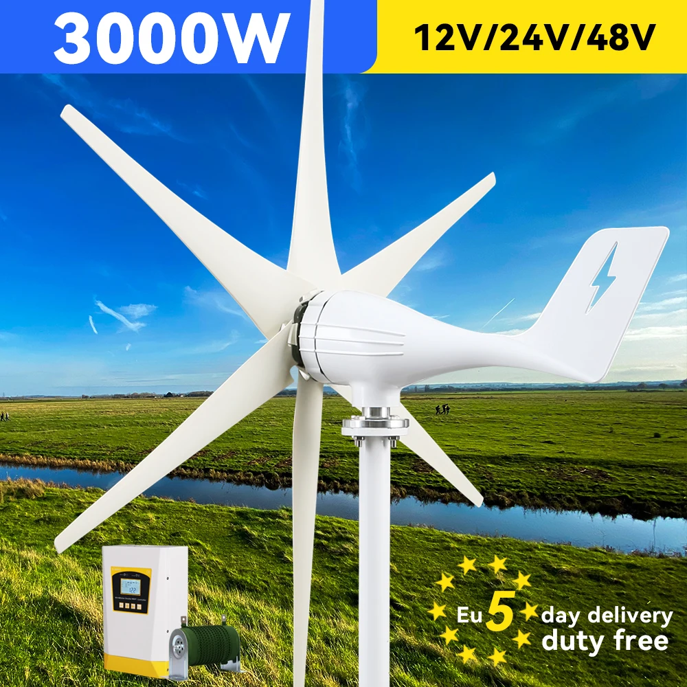 

3000W Free Energy Wind Turbine Generator 48v 24v 12v 6 Blades With MPPT/Charge Controller Windmills RV Yacht Farm For Home Use