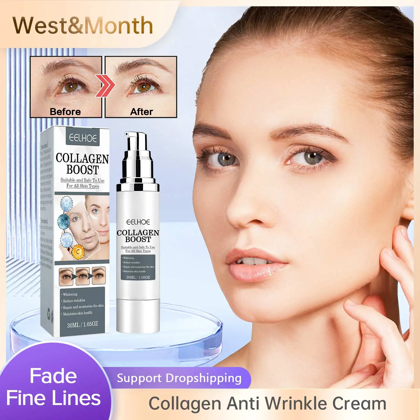 

Collagen Anti-wrinkle Cream Anti-Aging Fade Fine Line Improve Puffiness Firming Lifting Face Skin Moisturizing Brightening Cream