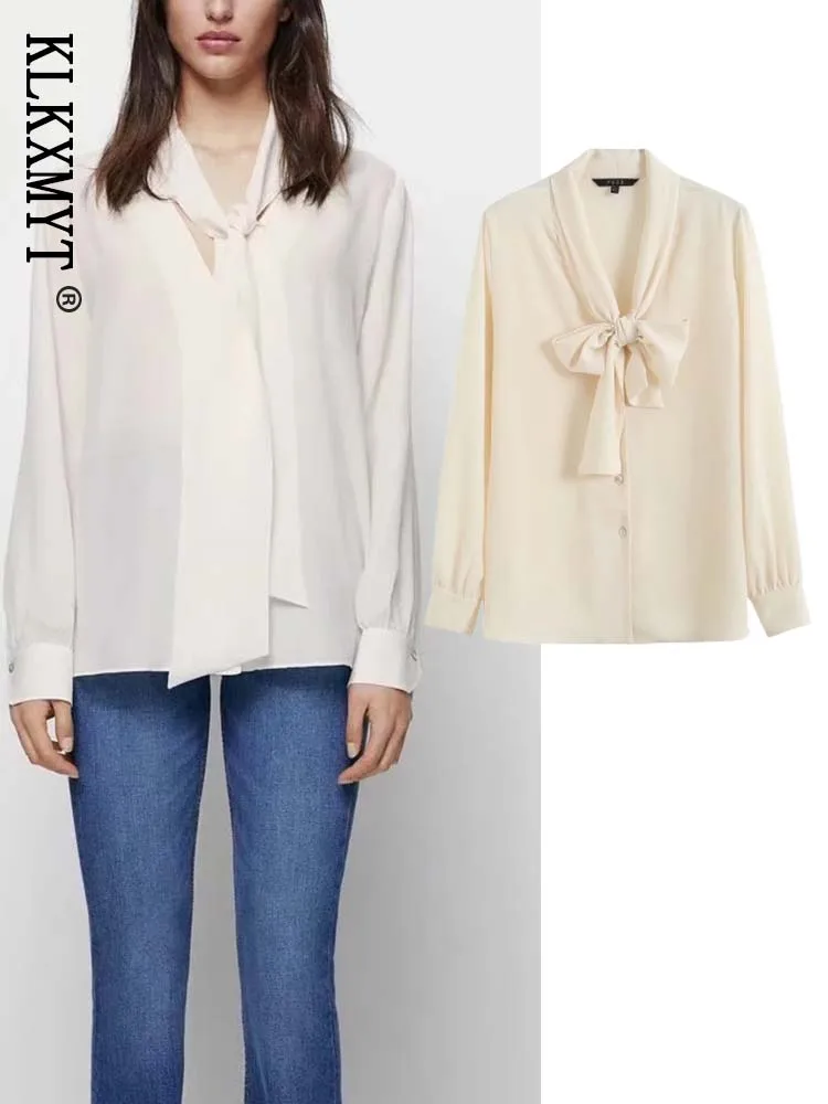 

TRAF Fashion Bow Elegant Blouses Women 2022 Spring Fashion Button Shirts Woman Loose Oversized Shirt Female Tops