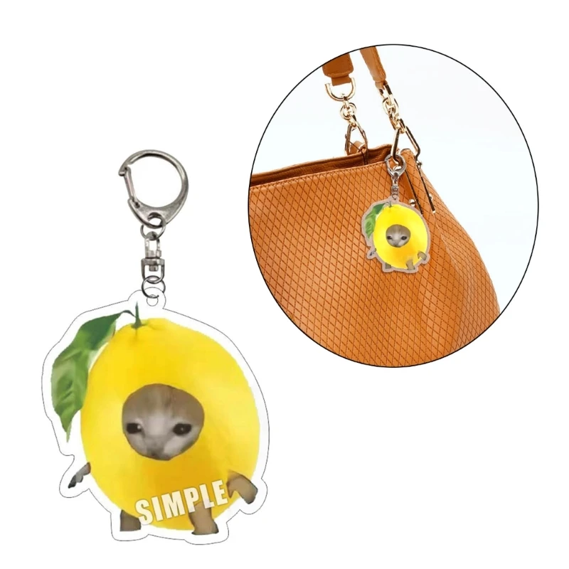 

Men Women Bag Charm Acrylic Lemon Cat Backpack Ornament Student Keychain