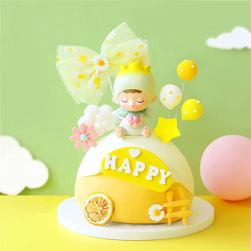 

Yellow Flowers Bowknot Cake Topper for Baby Shower Baking Dessert Birthday Decoration Anniversary Supplies Kid Sweet Gifts