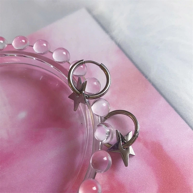 

Kpop Fashion Vintage Punk Silver Color Metal Star Hoop Earrings For Girl Women Grunge Hip Hop Aesthetic Jewelry Y2K Accessories