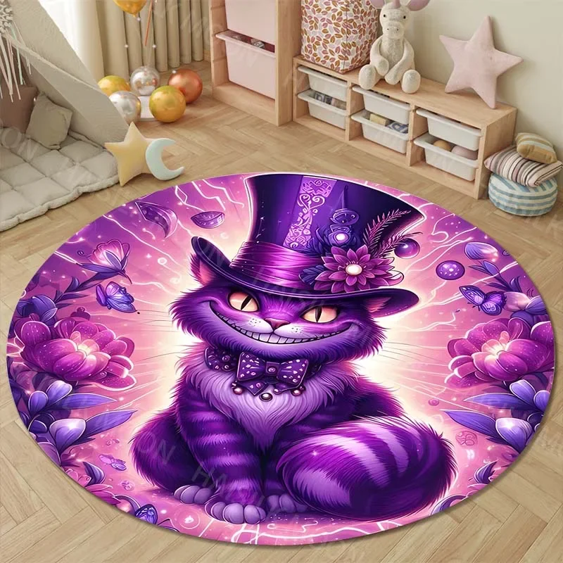 Круглый мультяшный ковер с принтом Алиса в стране чудес для детей гостиной
