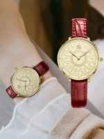 luxury creative stainless steel ladies watch waterproof watch vintage gold large dial leather strap ladies gift