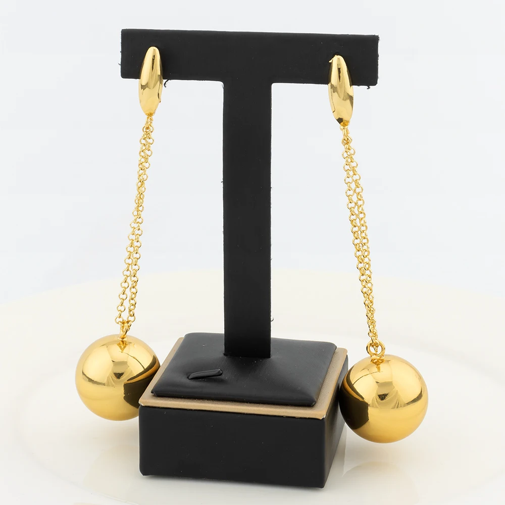 Женские позолоченные круглые серьги-подвески с бусинами