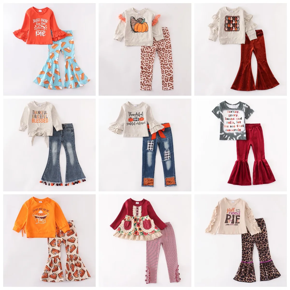 

Girlymax Fall/Winter Thanksgiving Baby Girls Children Turkey Floral Cotton Outfit Boutique Jeans Velvet Pants Set Kids Clothing