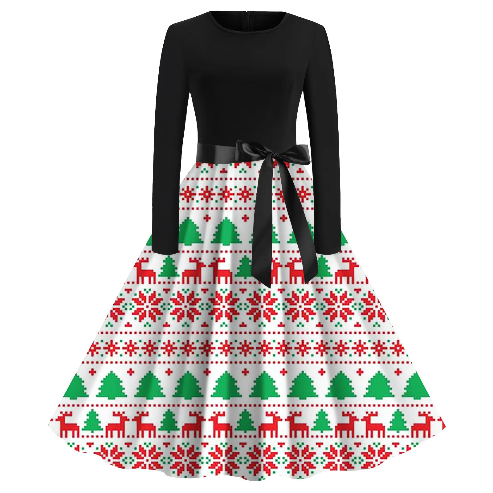 

Новинка 2023, рождественское винтажное модное платье с круглым вырезом и длинным рукавом, платье с широкой юбкой, банкетные платья для женщин